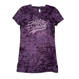 Harley Davidson‎ Womens Medium Purple Burnout Tee Vintage Bravado Biker Chic